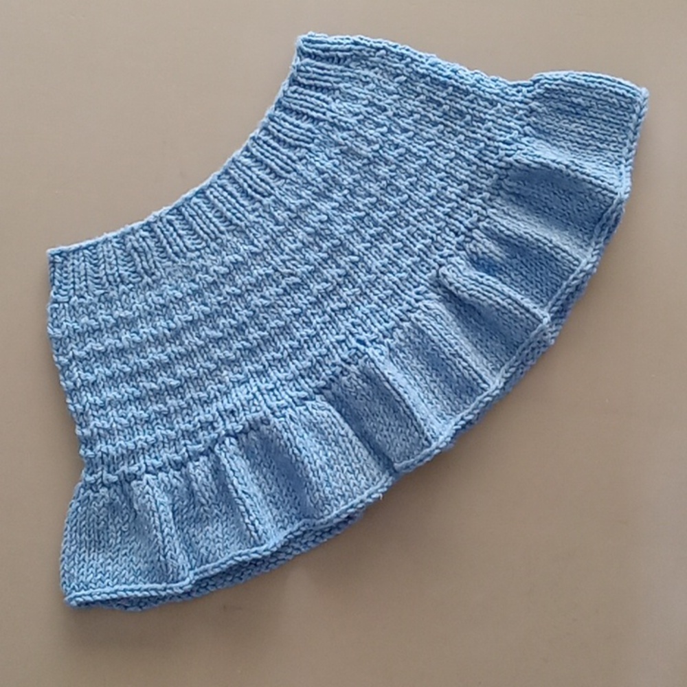 Hand Crafted Handknit Blue Textured Stripe Baby Skirt & Bloomers Set 12M - Picture 4 of 13